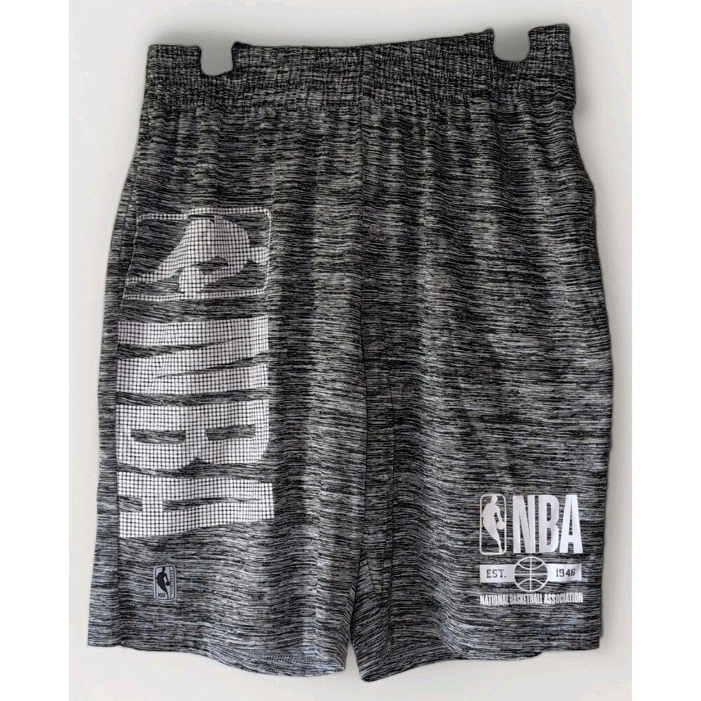 NBA Size L Mens Gray Logo Basketball Elastic Waist Athletic Sport Shorts